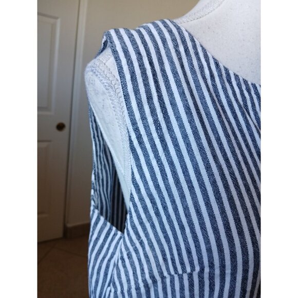 Liz ClaiborneLinen Blend White Navy Striped Sleeveless V-Neck  Shirt Size Small - Picture 5 of 12
